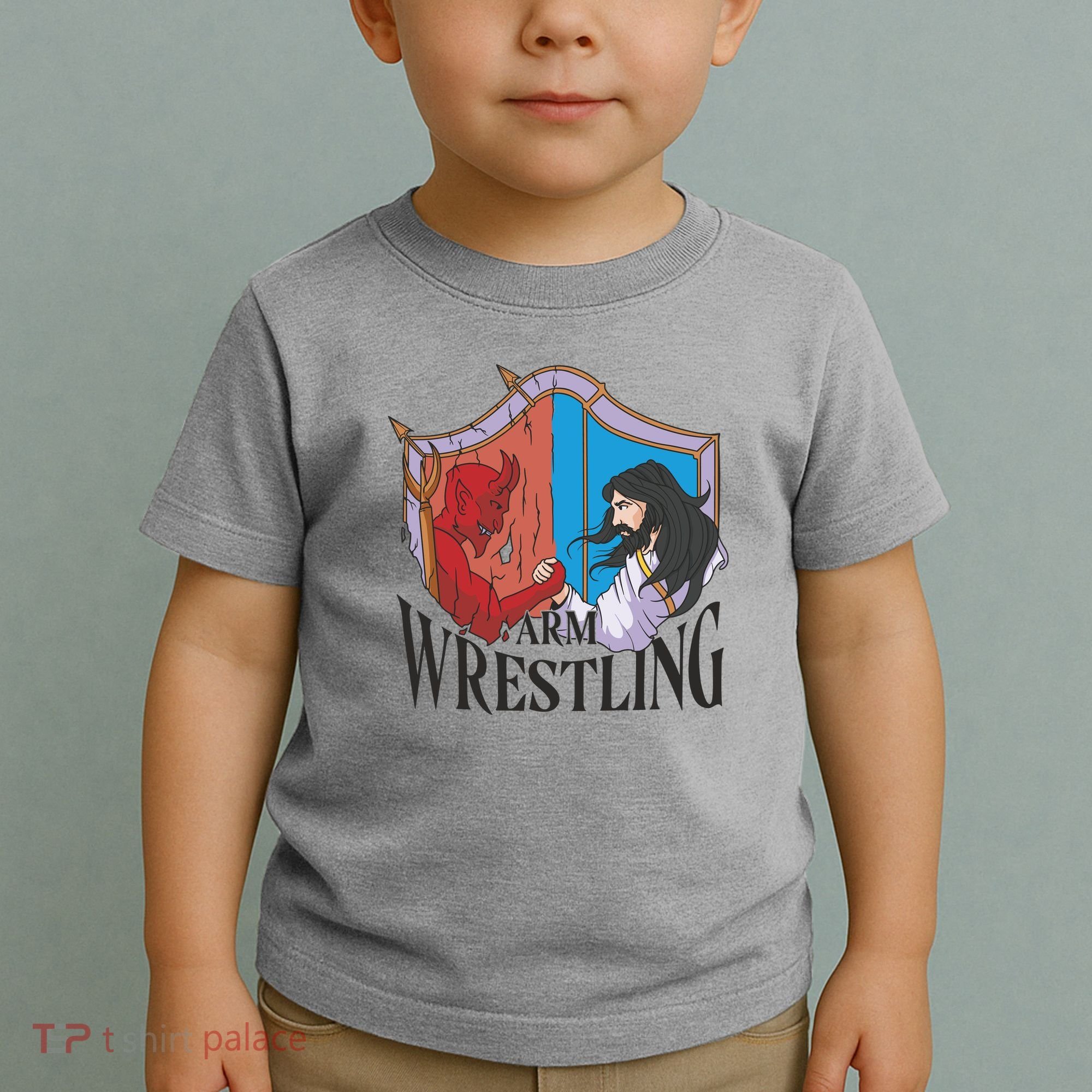 Jesus And Devil Arm Wrestling Toddler T-Shirt