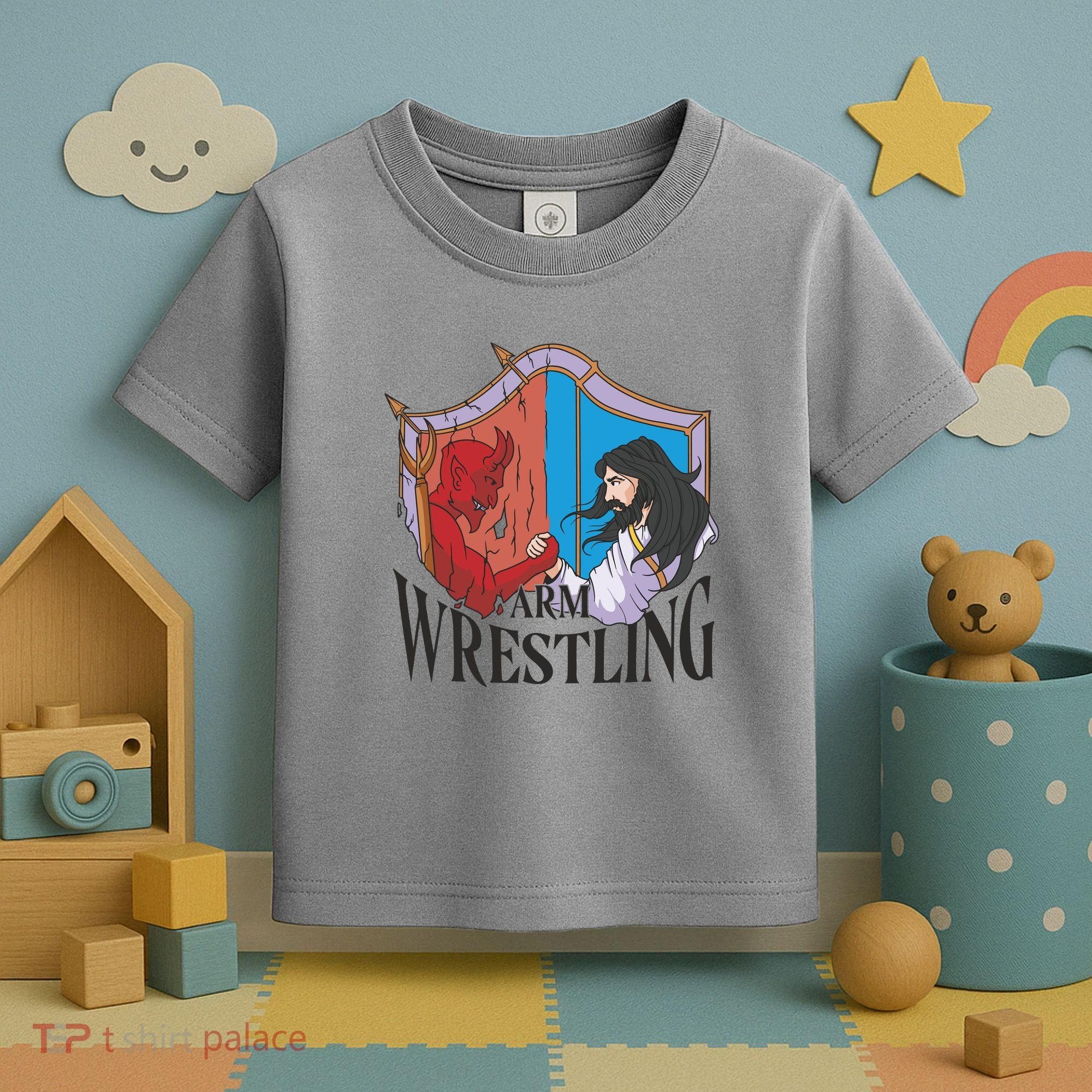 Jesus And Devil Arm Wrestling Toddler T-Shirt
