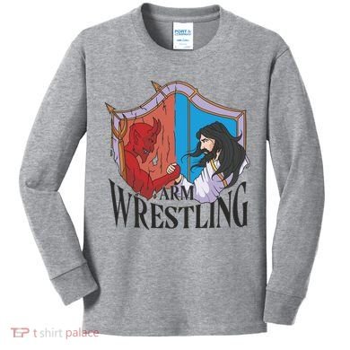 Jesus And Devil Arm Wrestling Kids Long Sleeve Shirt