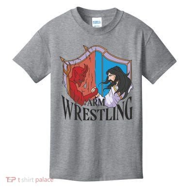 Jesus And Devil Arm Wrestling Kids T-Shirt