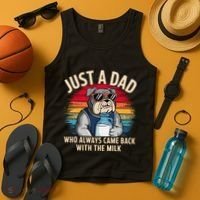 Just A Dad Who Always Came Back With The Milk Bulldog Father Tank Top thumb 4