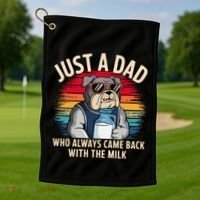 Just A Dad Who Always Came Back With The Milk Bulldog Father Golf Towel thumb 1