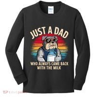 Just A Dad Who Always Came Back With The Milk Bulldog Father Kids Long Sleeve Shirt thumb 0