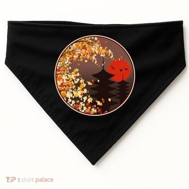 Japanese Autumn Fall Leaves Pagodas USA-Made Doggie Bandana
