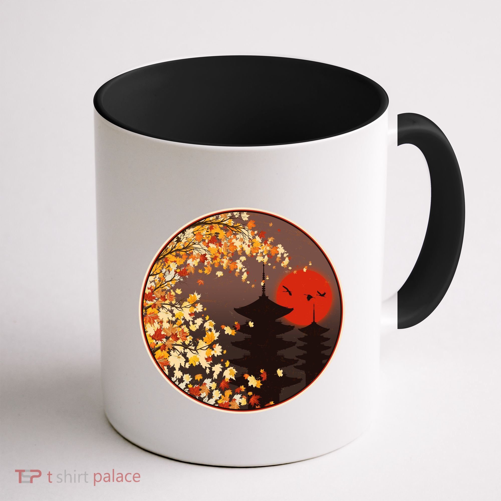 Japanese Autumn Fall Leaves Pagodas Coffee Mug
