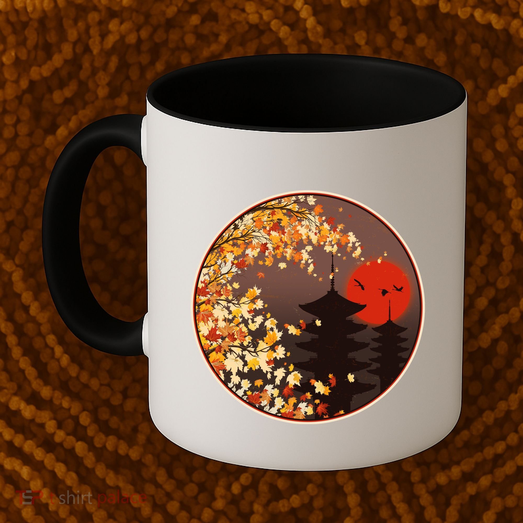 Japanese Autumn Fall Leaves Pagodas Coffee Mug