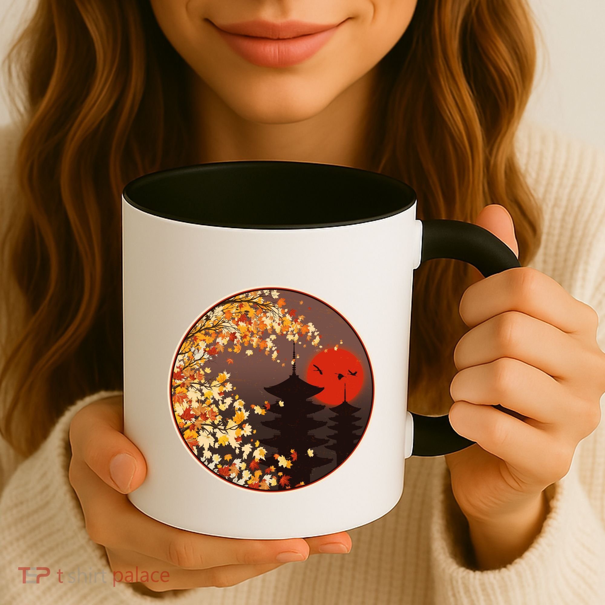Japanese Autumn Fall Leaves Pagodas Coffee Mug