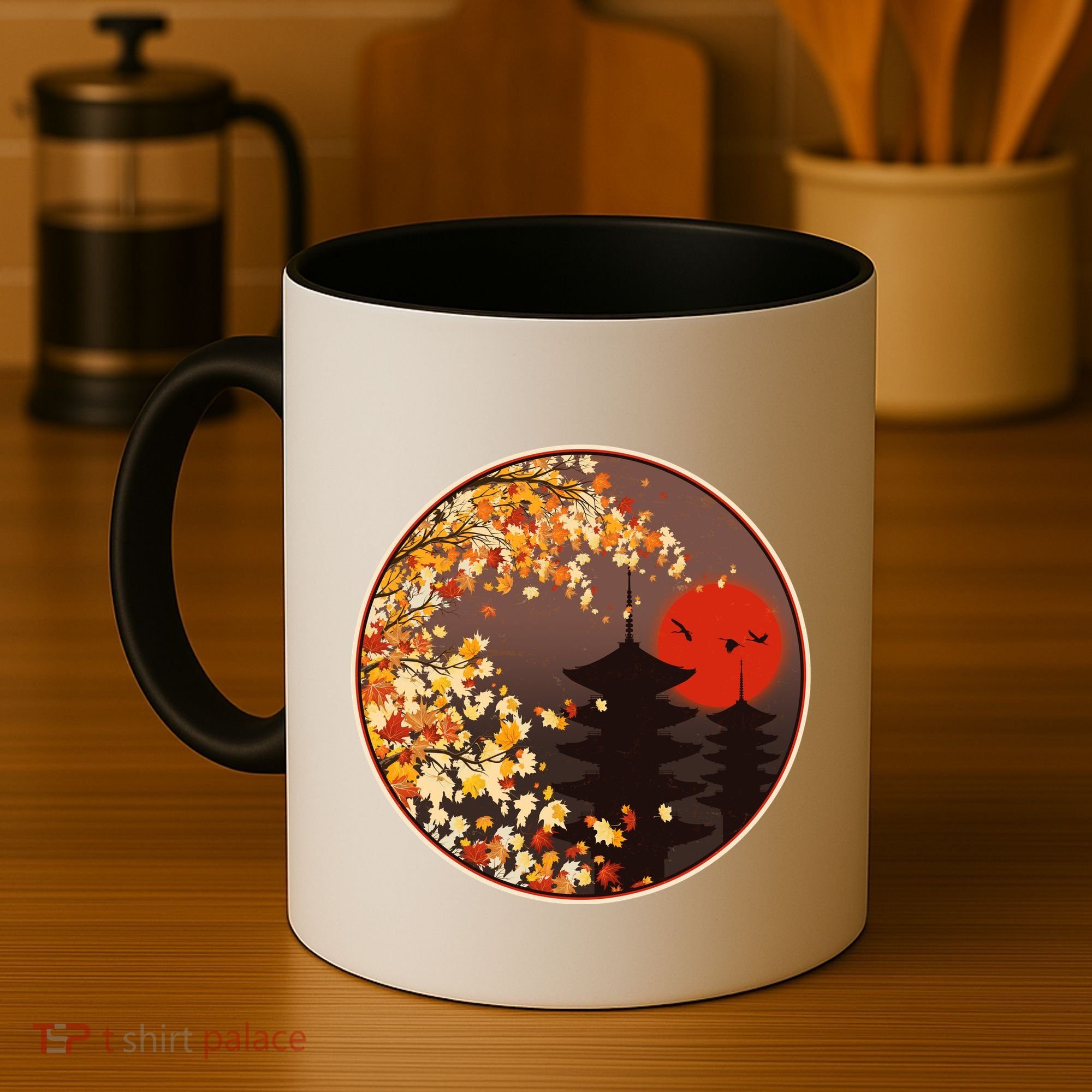 Japanese Autumn Fall Leaves Pagodas Coffee Mug