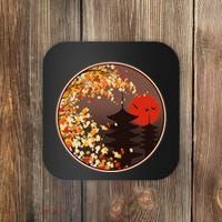Japanese Autumn Fall Leaves Pagodas Coaster thumb 0