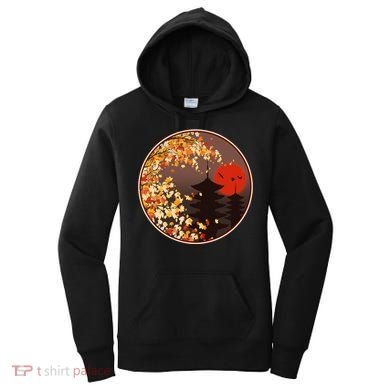 Japanese Autumn Fall Leaves Pagodas Women's Hoodie