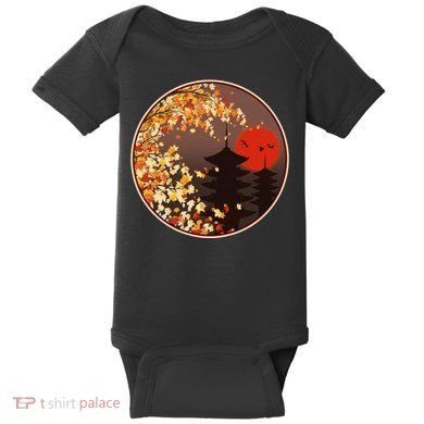 Japanese Autumn Fall Leaves Pagodas Baby Bodysuit