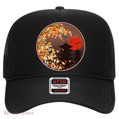 Japanese Autumn Fall Leaves Pagodas Hat