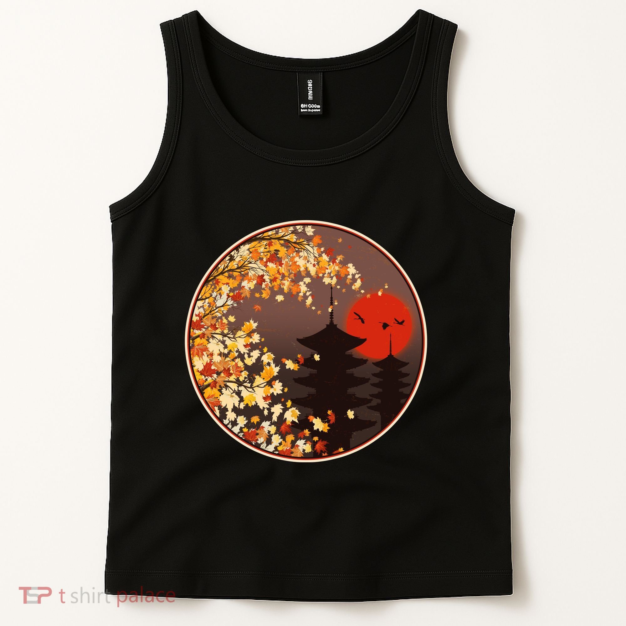 Japanese Autumn Fall Leaves Pagodas Tank Top