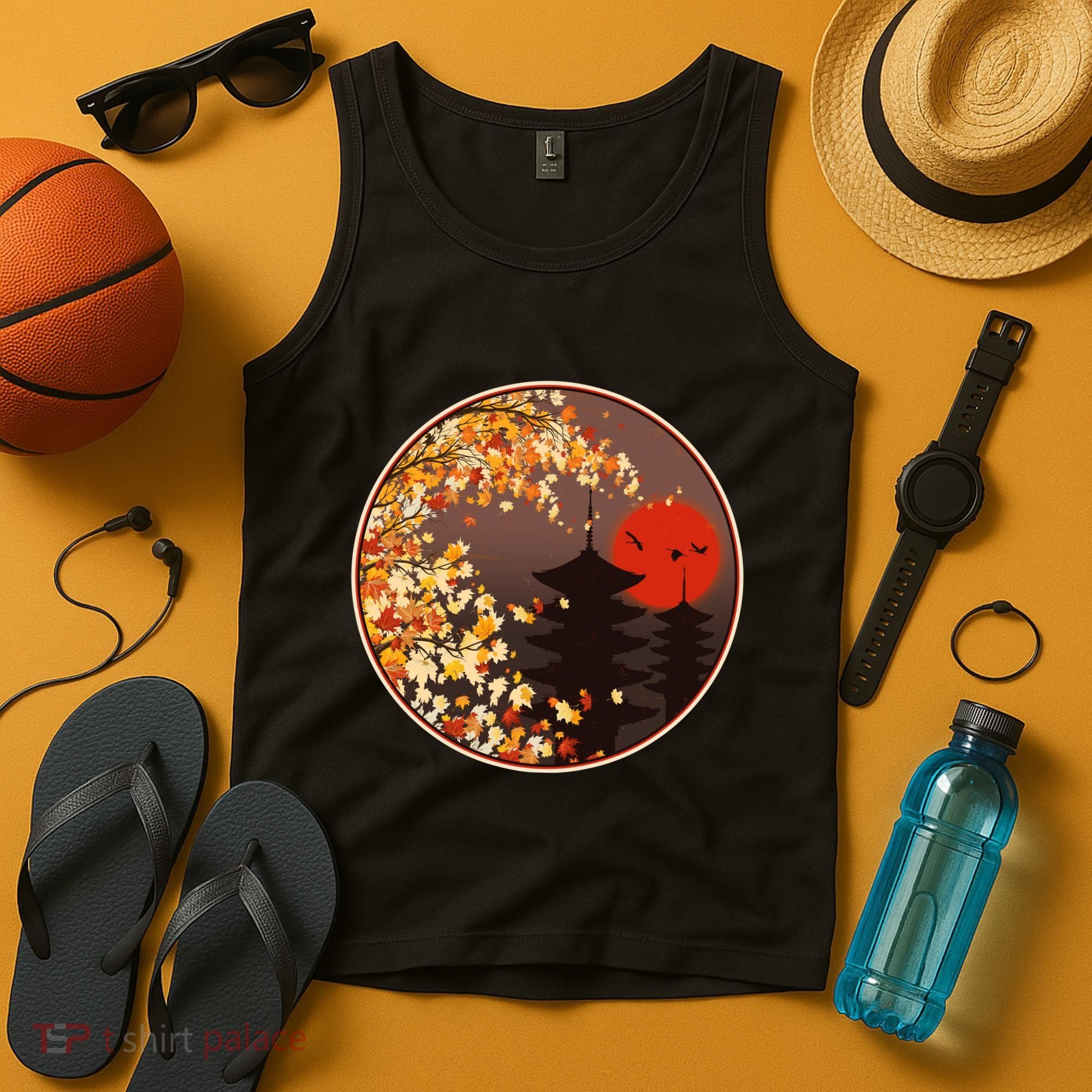 Japanese Autumn Fall Leaves Pagodas Tank Top