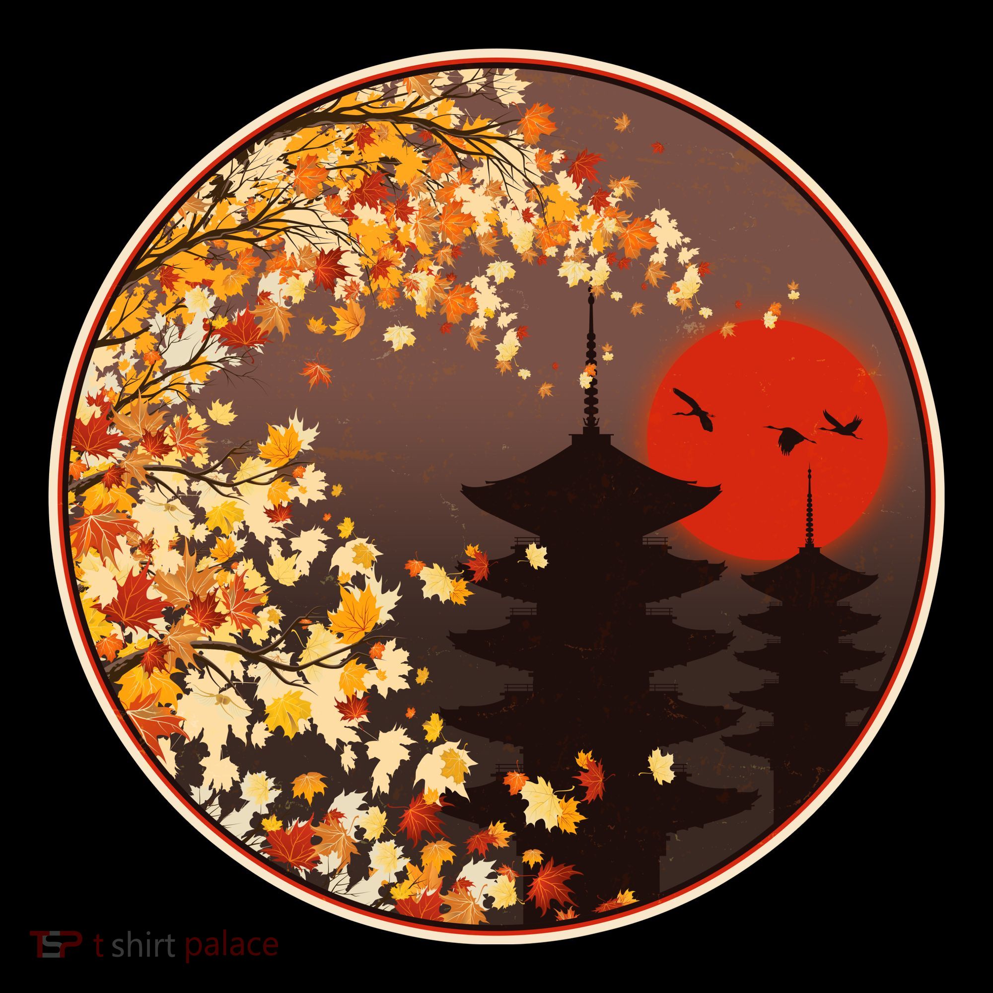 Japanese Autumn Fall Leaves Pagodas Tank Top