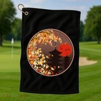 Japanese Autumn Fall Leaves Pagodas Golf Towel thumb 1
