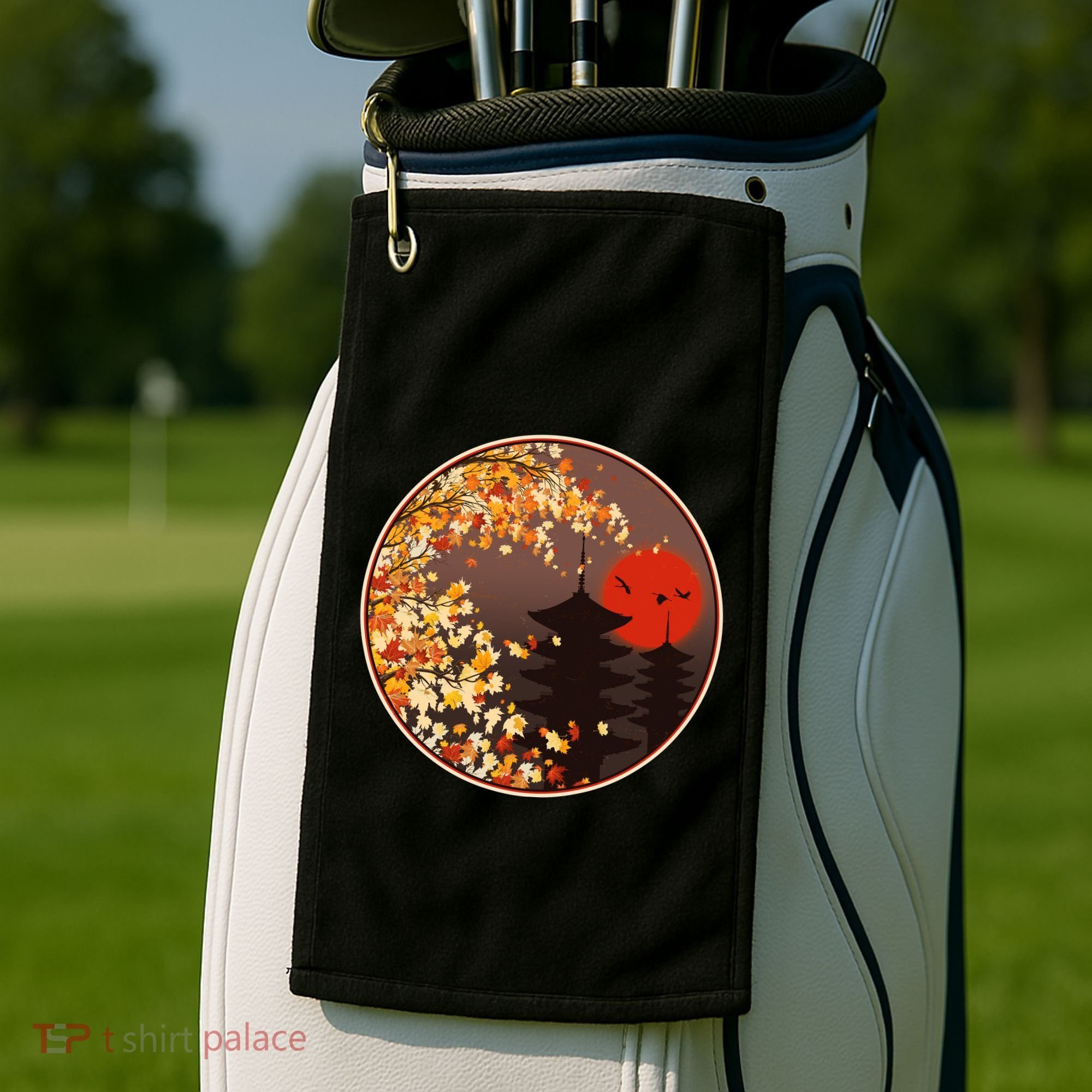 Japanese Autumn Fall Leaves Pagodas Golf Towel