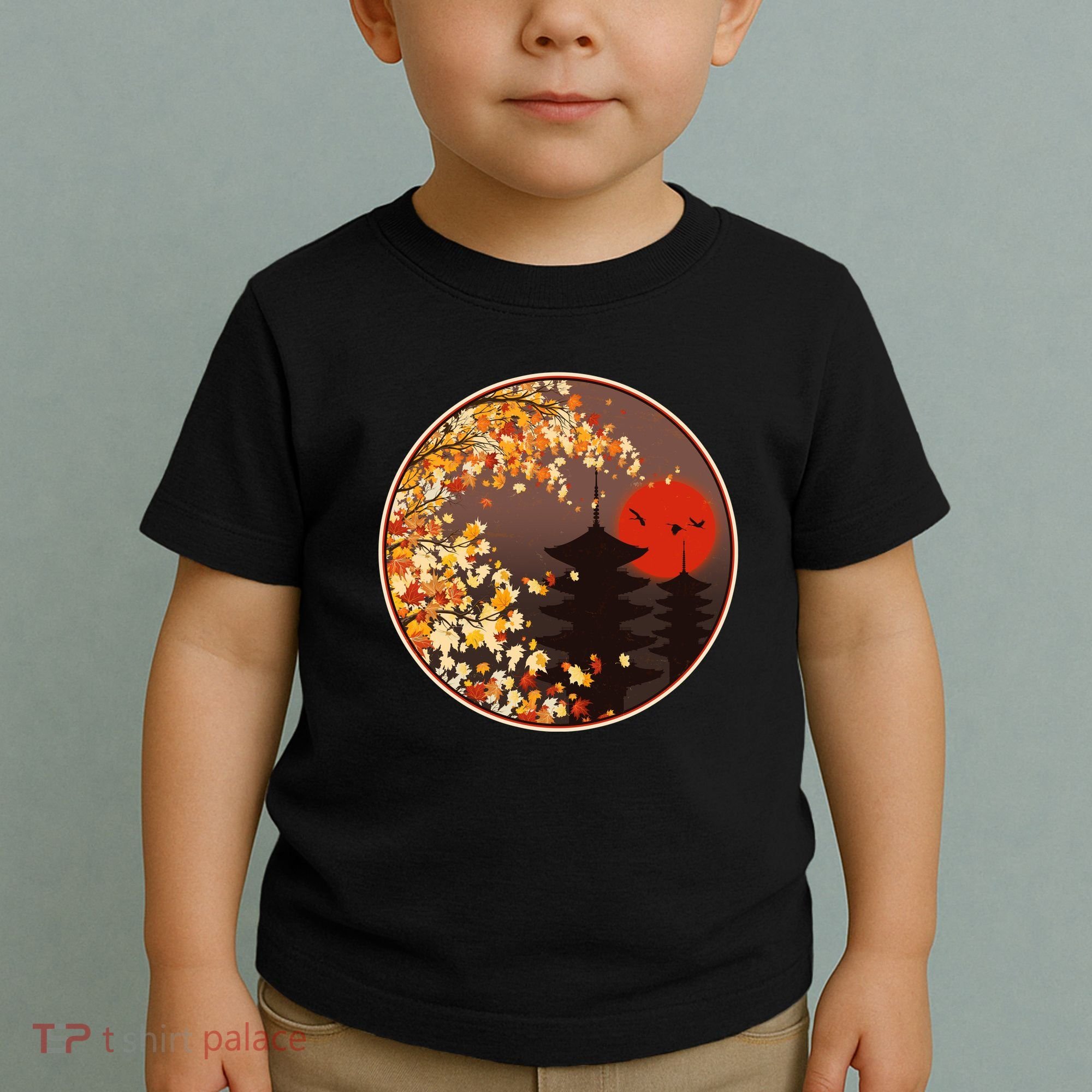 Japanese Autumn Fall Leaves Pagodas Toddler T-Shirt