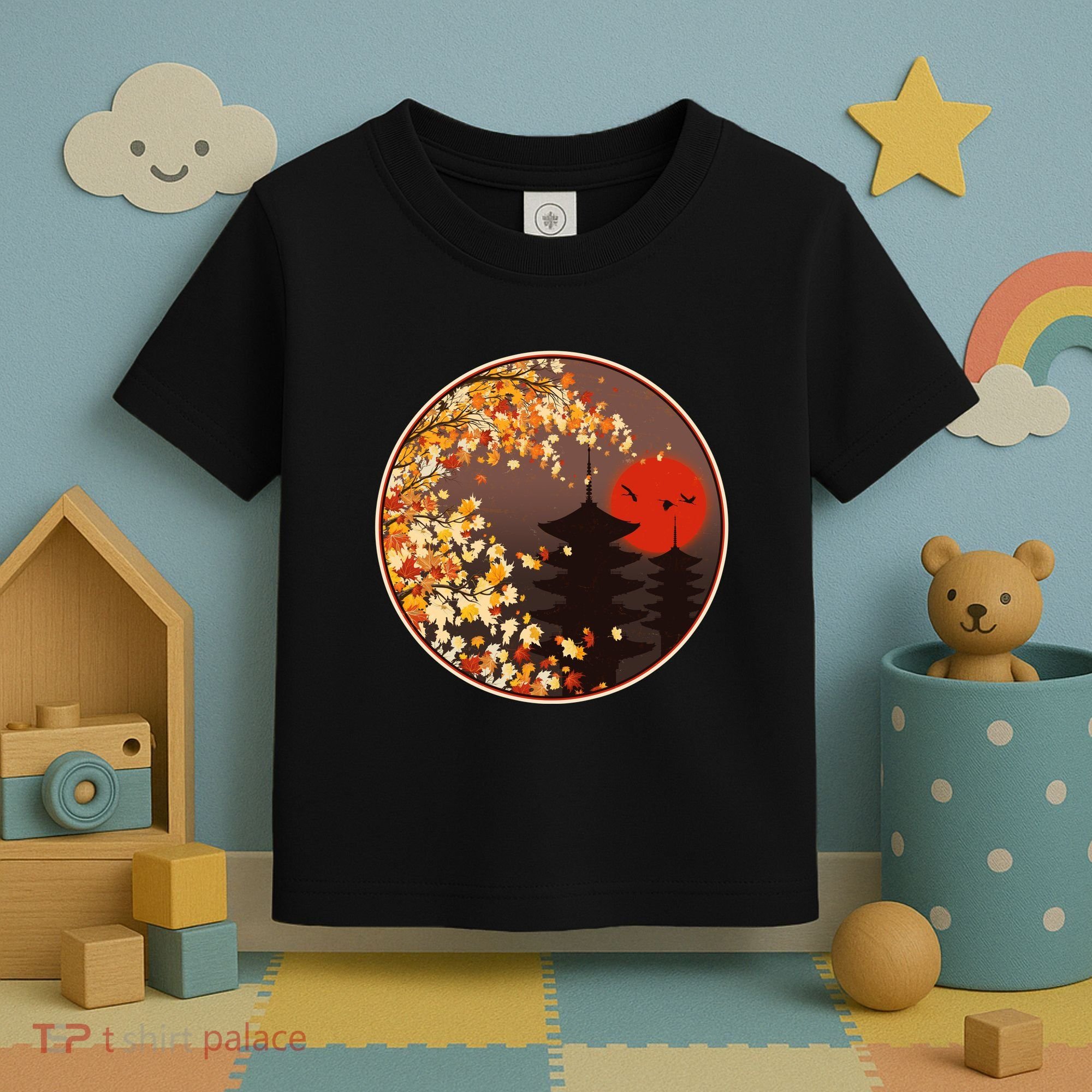 Japanese Autumn Fall Leaves Pagodas Toddler T-Shirt