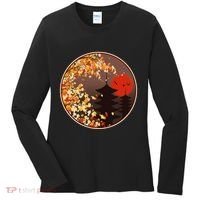 Japanese Autumn Fall Leaves Pagodas Women's Long Sleeve Shirt thumb 0