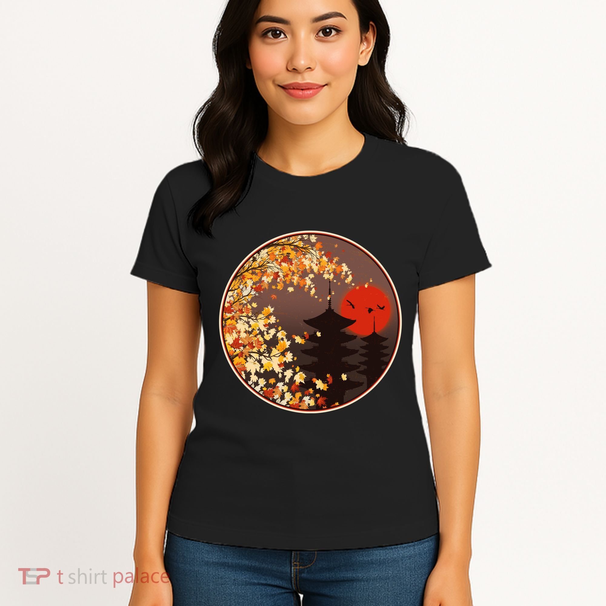Japanese Autumn Fall Leaves Pagodas Women's T-Shirt
