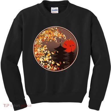 Japanese Autumn Fall Leaves Pagodas Kids Sweatshirt