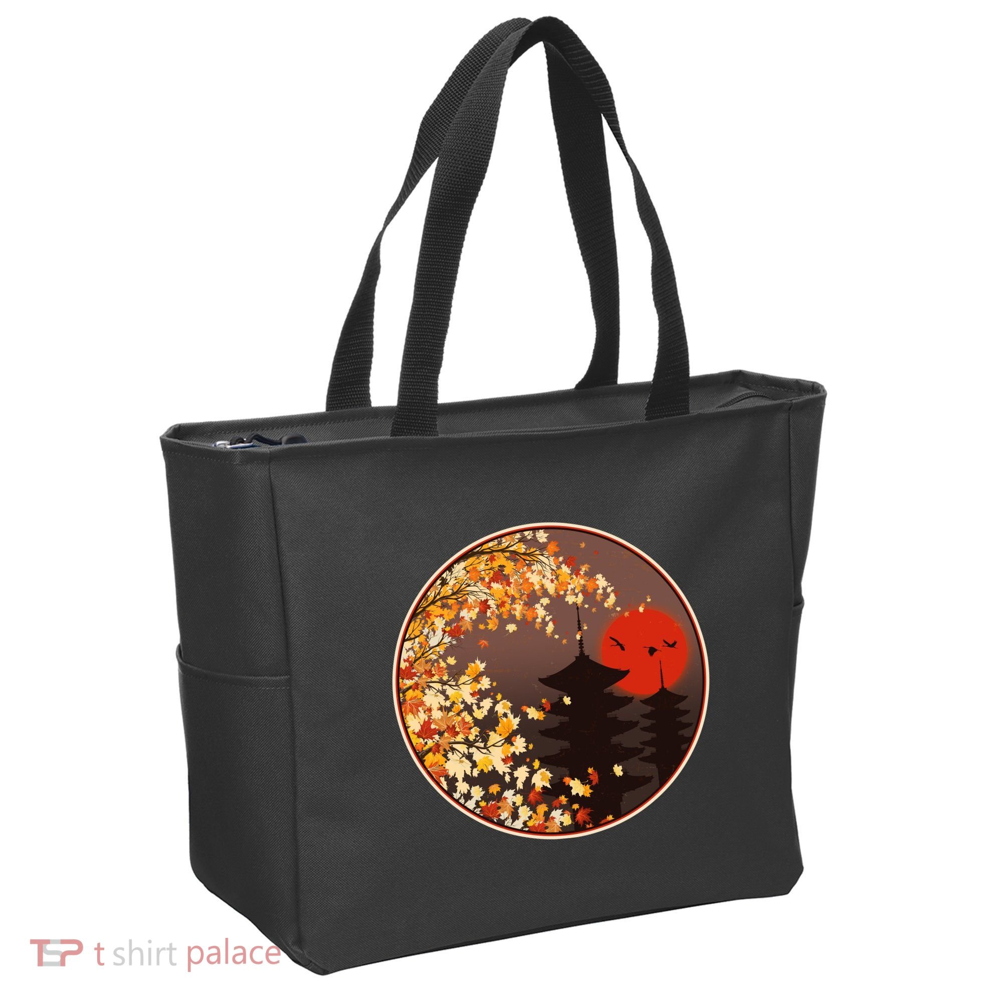 Japanese Autumn Fall Leaves Pagodas Tote Bag