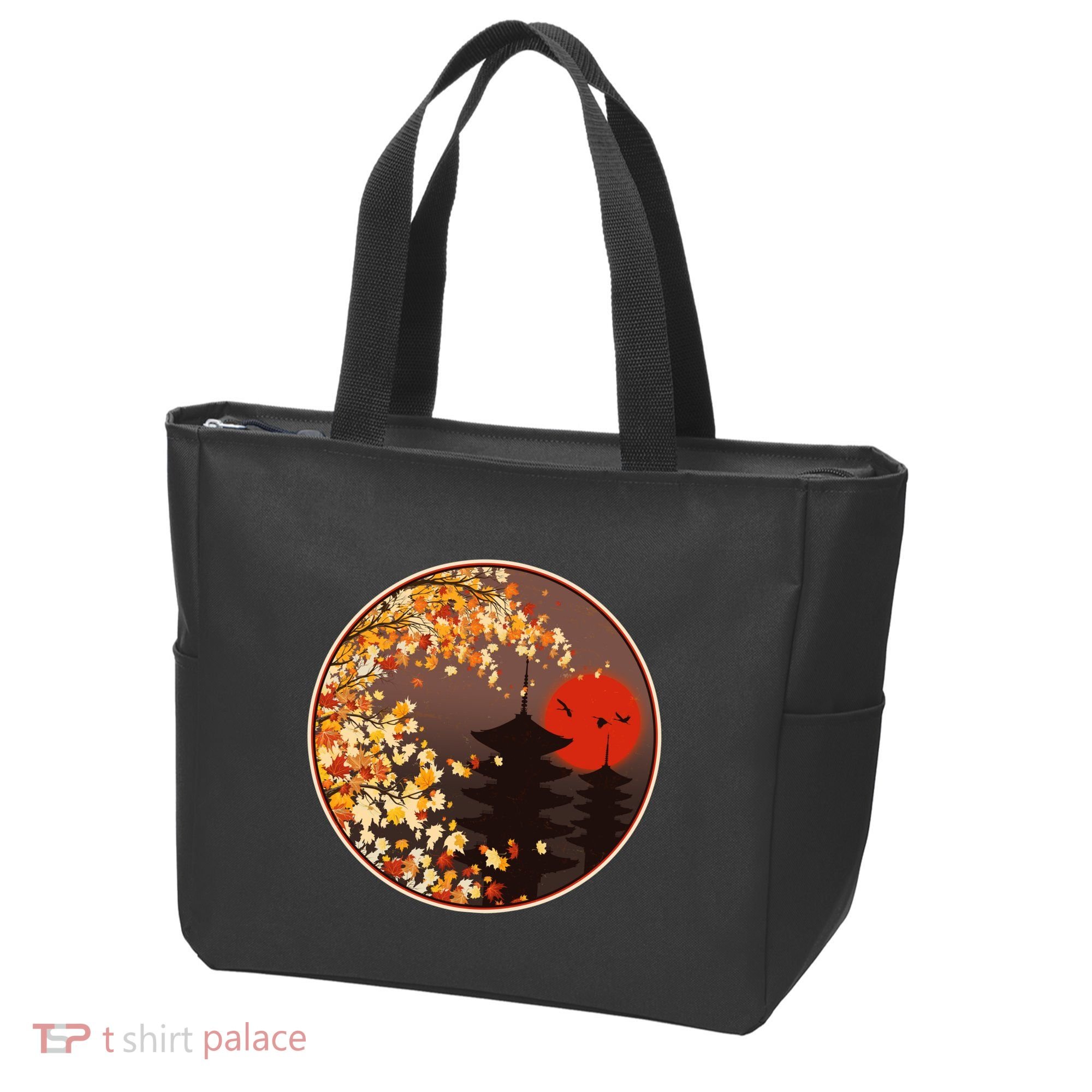 Japanese Autumn Fall Leaves Pagodas Tote Bag