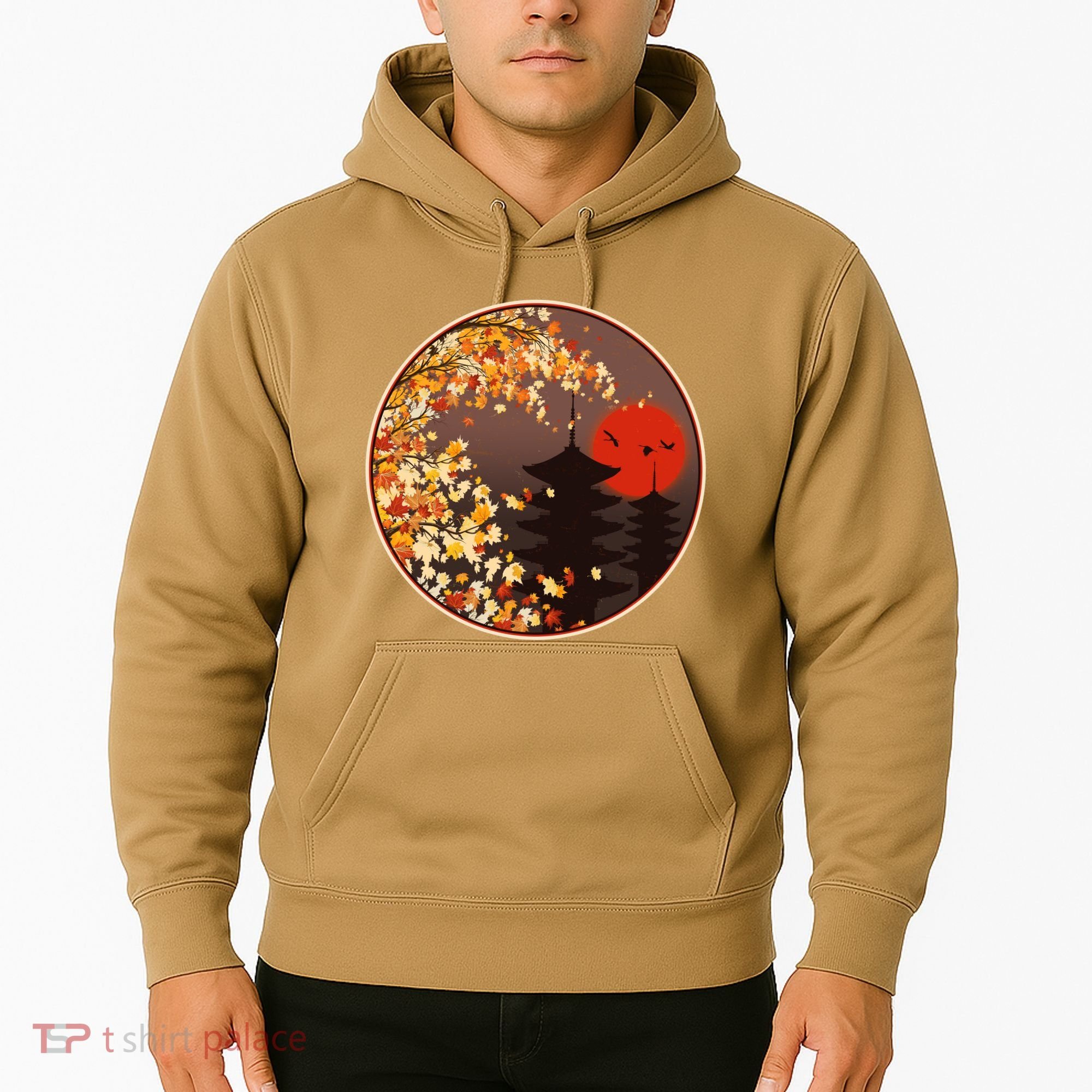 Japanese Autumn Fall Leaves Pagodas Hoodie
