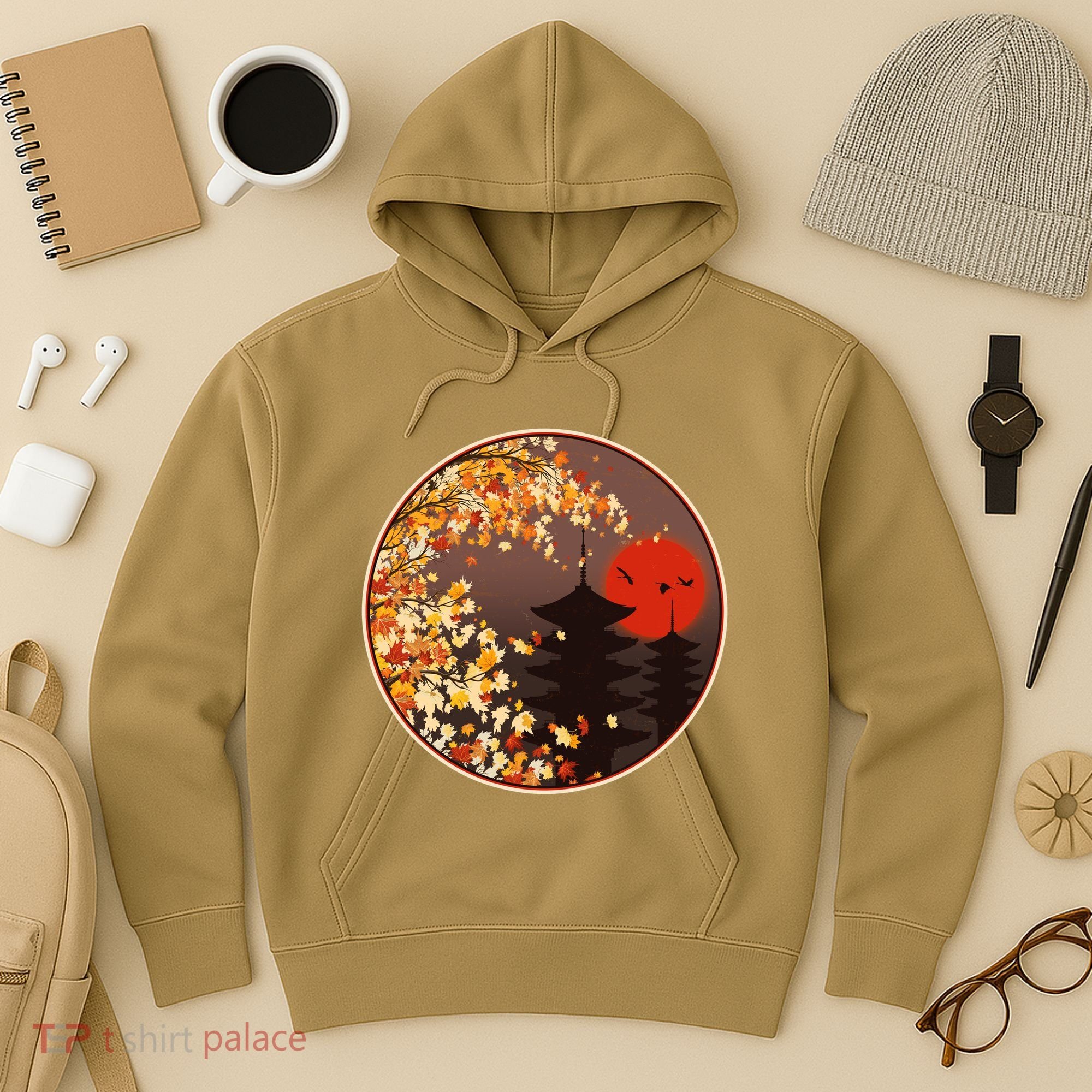 Japanese Autumn Fall Leaves Pagodas Hoodie