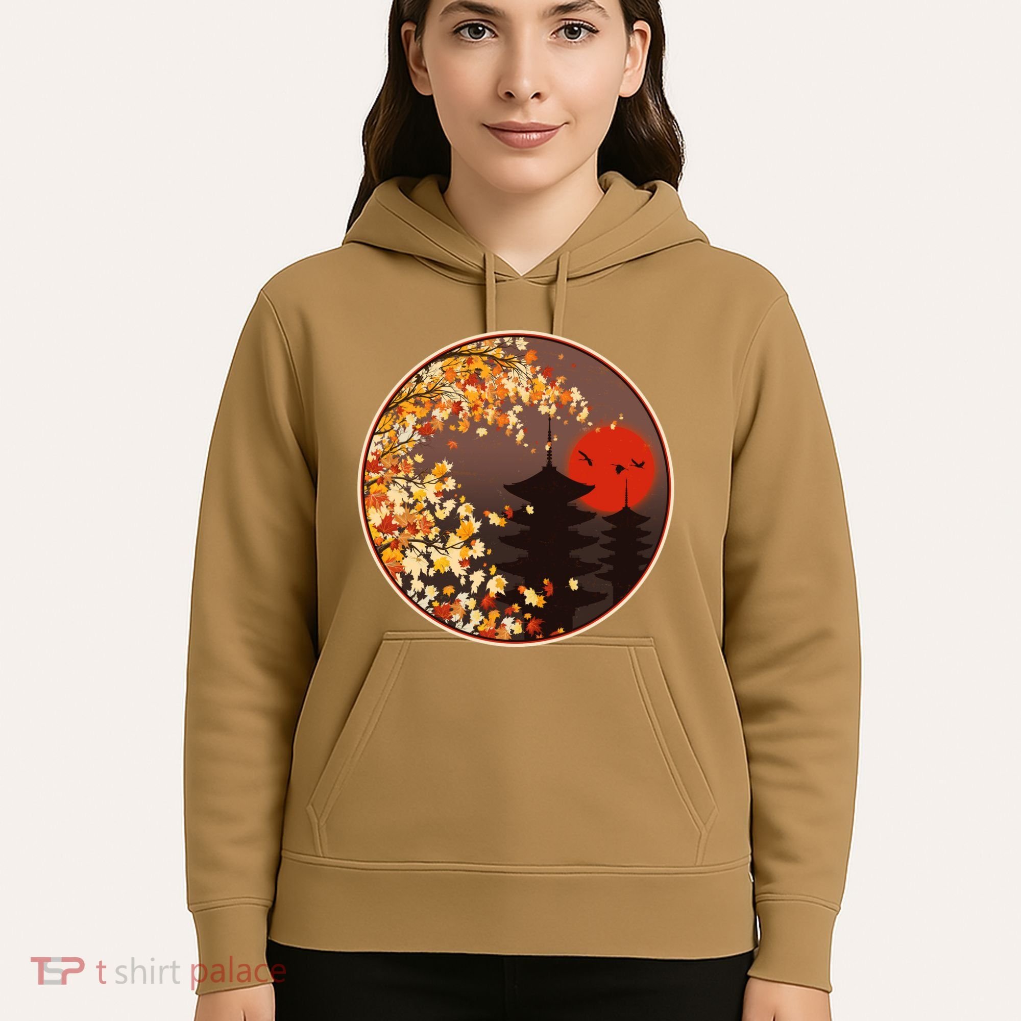 Japanese Autumn Fall Leaves Pagodas Hoodie
