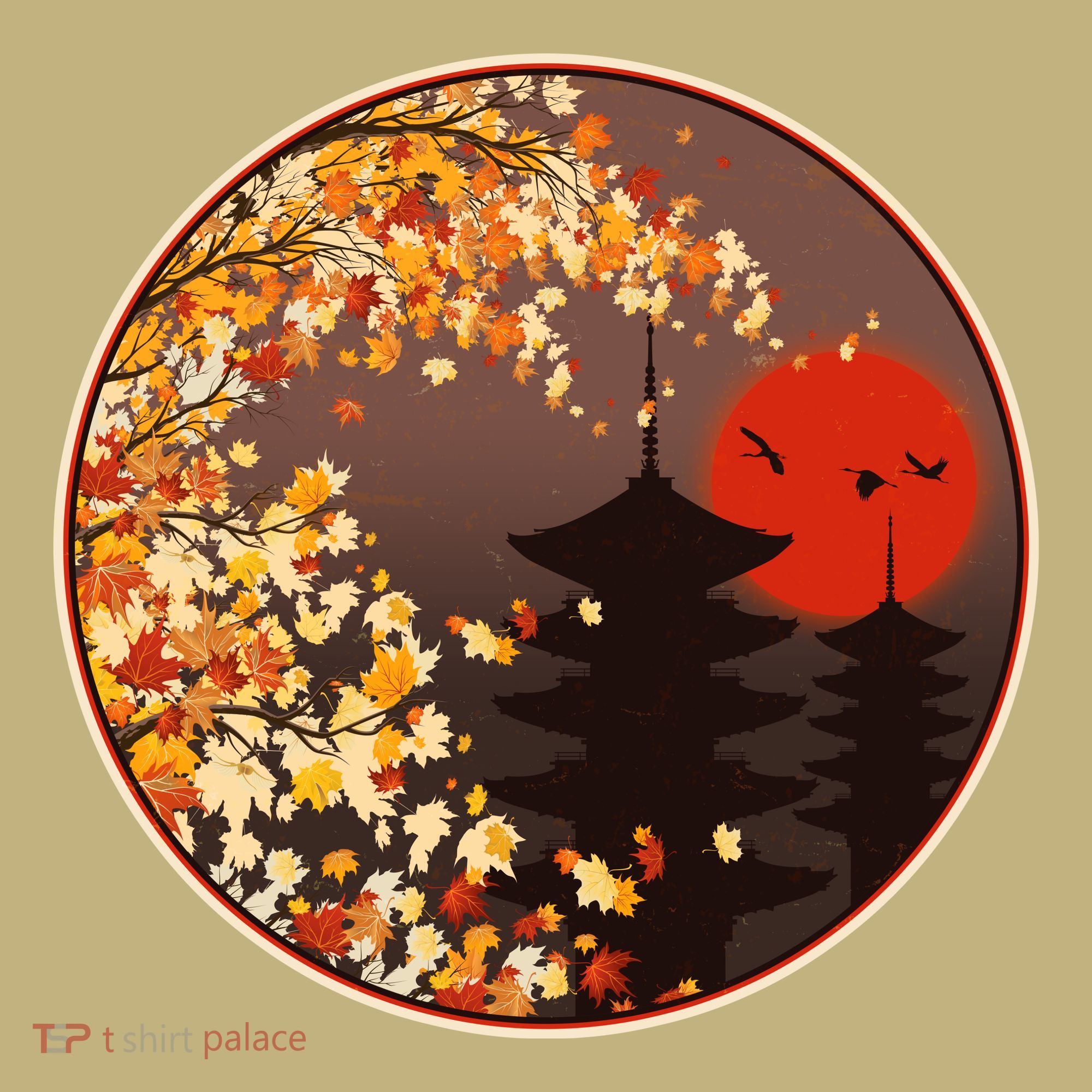 Japanese Autumn Fall Leaves Pagodas Hoodie