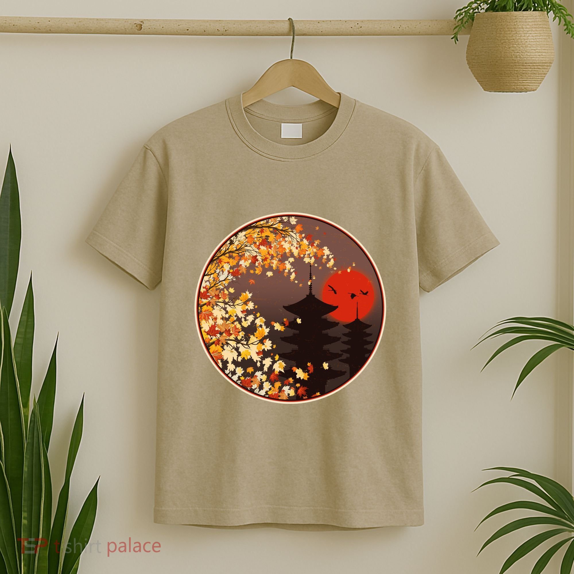 Japanese Autumn Fall Leaves Pagodas T-Shirt