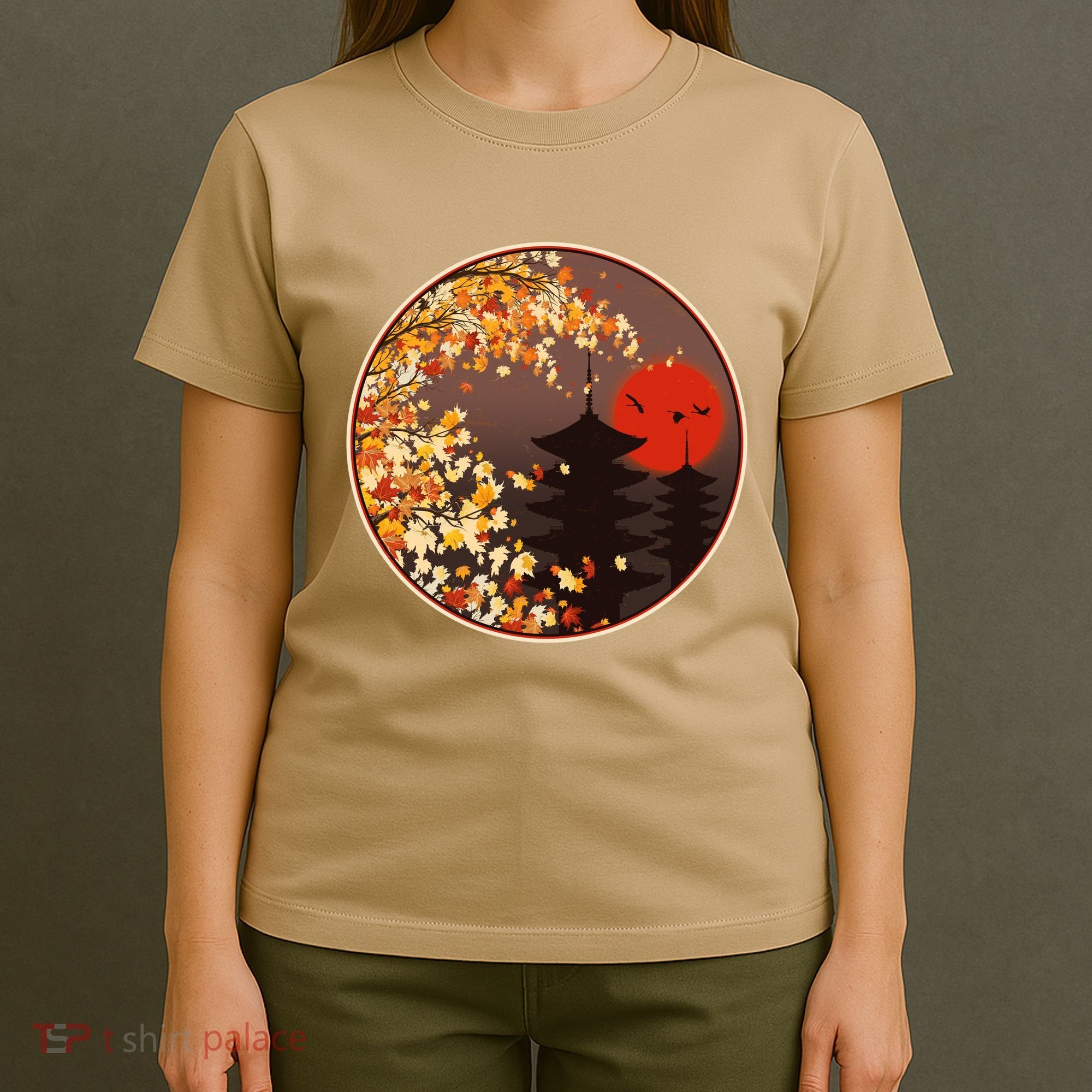 Japanese Autumn Fall Leaves Pagodas T-Shirt