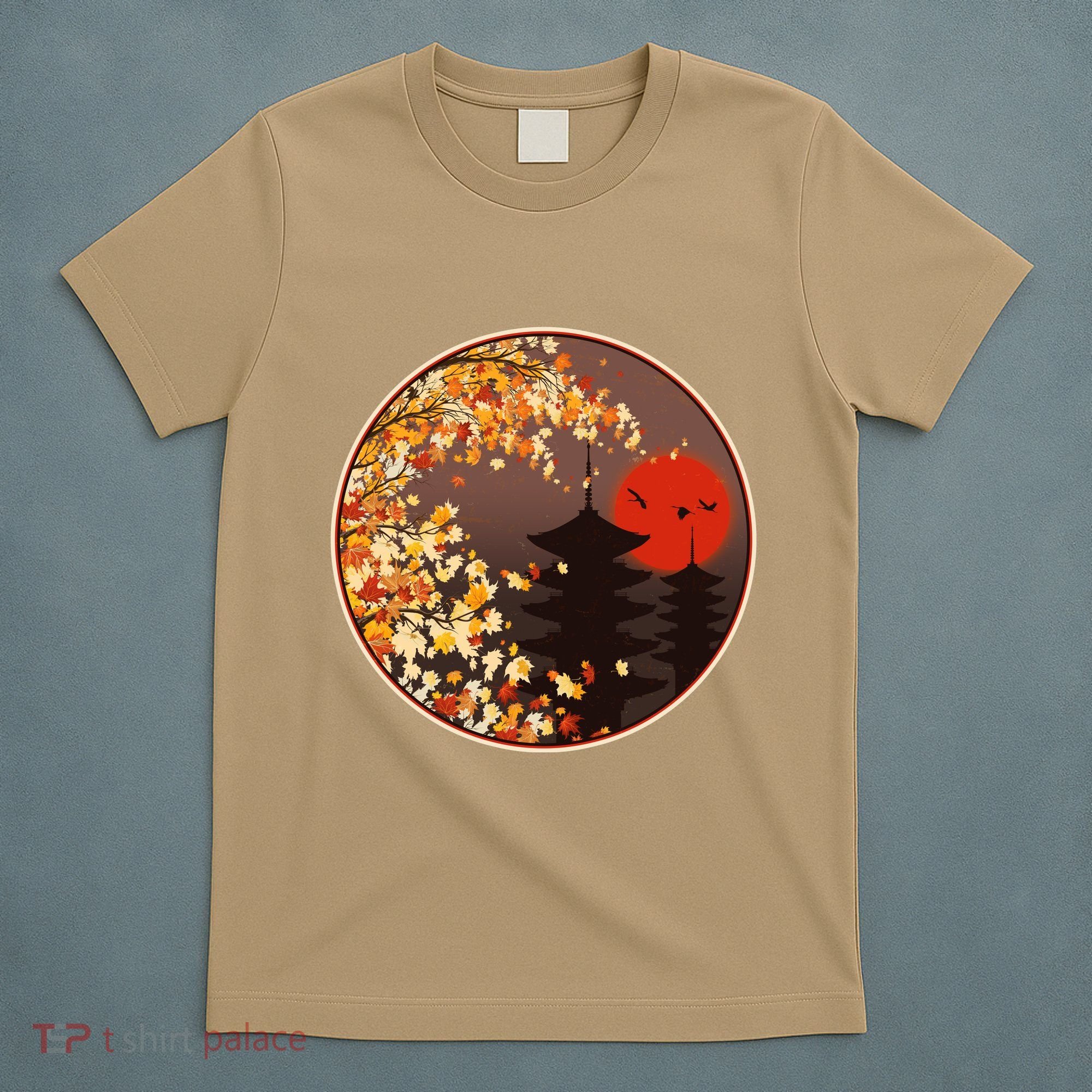 Japanese Autumn Fall Leaves Pagodas T-Shirt