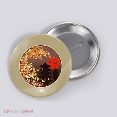 Japanese Autumn Fall Leaves Pagodas Button