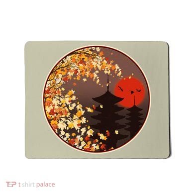 Japanese Autumn Fall Leaves Pagodas Mousepad