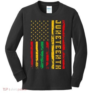 Juneteenth American Flag African Kids Long Sleeve Shirt