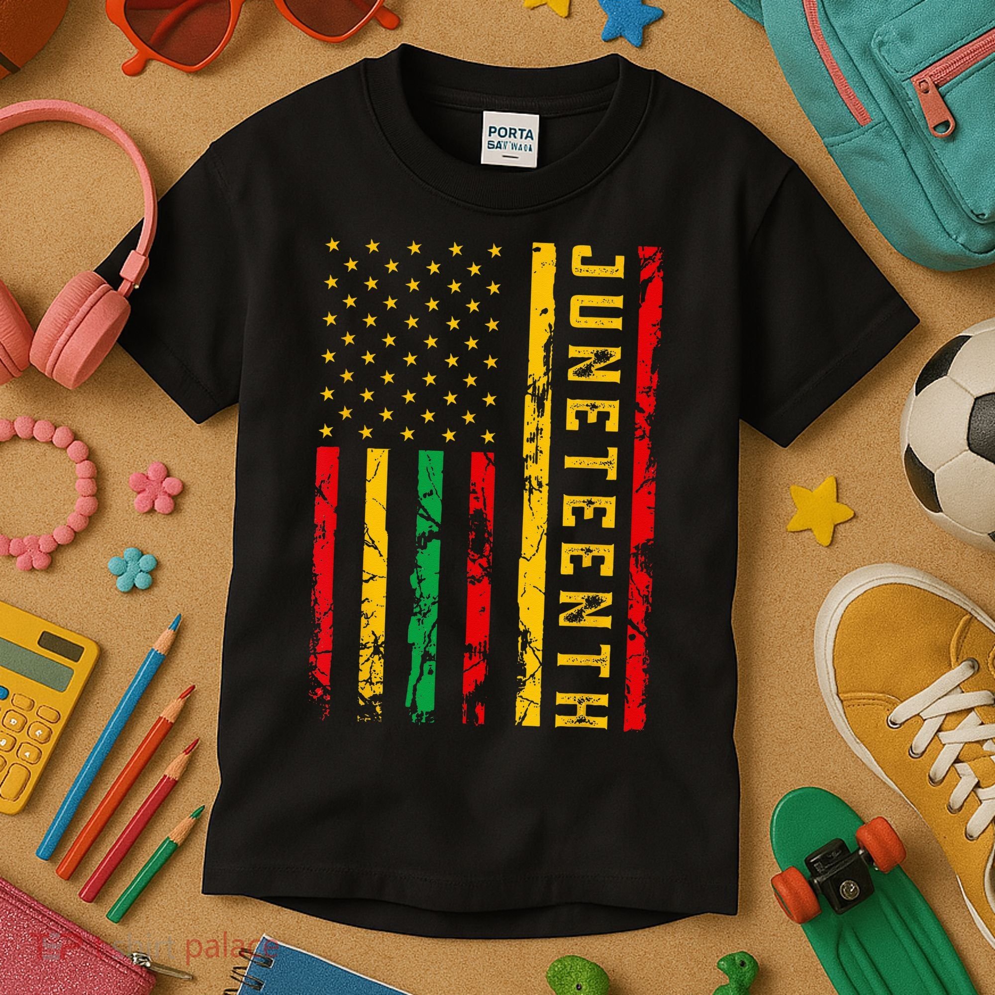 Juneteenth American Flag African Kids T-Shirt