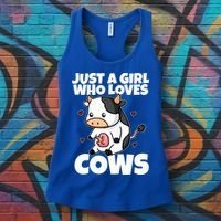 Just A Girl Who Loves Cow Cute Cow Costume Milk Farmer Gift Women's Tank Top thumb 3