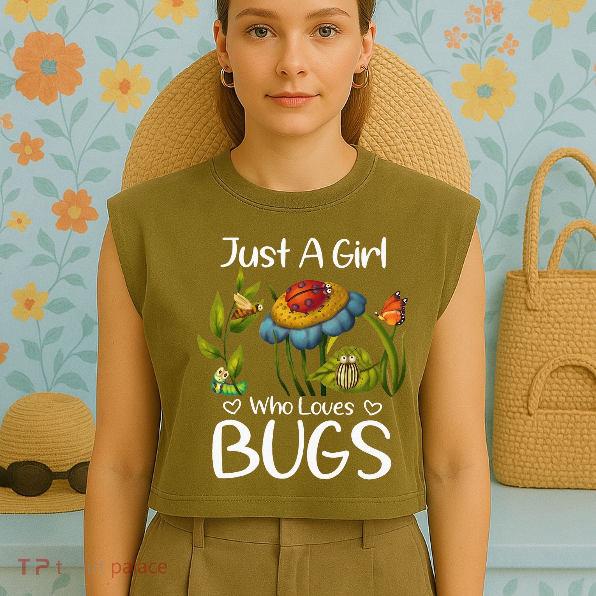Just A Girl Who Loves Bugs Gift For Bugs Catcher Garment-Dyed Women's Muscle Tee