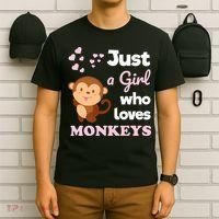 Just A Girl Who Loves Monkeys Girls Monkey T-Shirt thumb 6