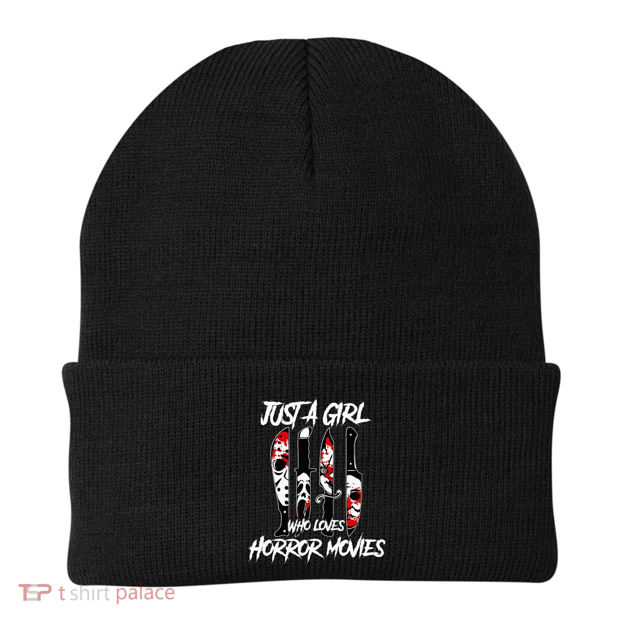Just A Girl Who Loves Horror Movies Characters In Knives Beanie