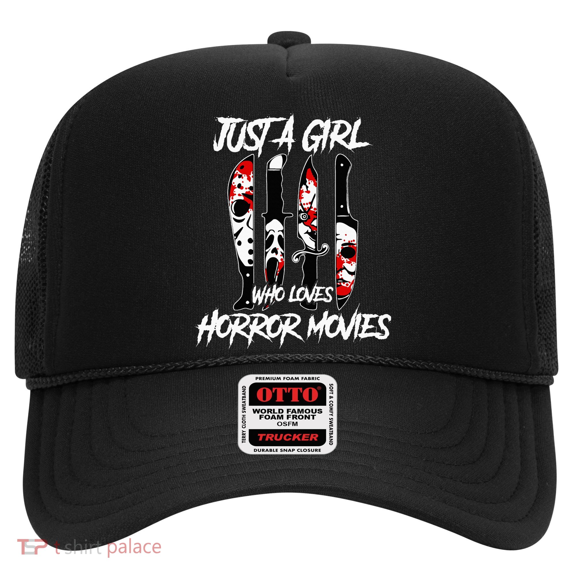 Just A Girl Who Loves Horror Movies Characters In Knives Hat