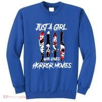Just A Girl Who Loves Horror Movies Characters In Knives Sweatshirt thumb 0