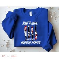 Just A Girl Who Loves Horror Movies Characters In Knives Sweatshirt thumb 2
