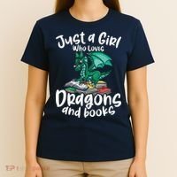 Just A Girl Who Loves Dragons And Books Reading Dragon T-Shirt thumb 4