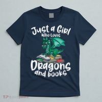 Just A Girl Who Loves Dragons And Books Reading Dragon T-Shirt thumb 5