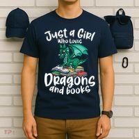 Just A Girl Who Loves Dragons And Books Reading Dragon T-Shirt thumb 6