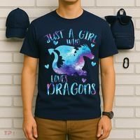 Just A Girl Who Loves Dragons Galaxy Space Dragon Cute Girls T-Shirt thumb 6